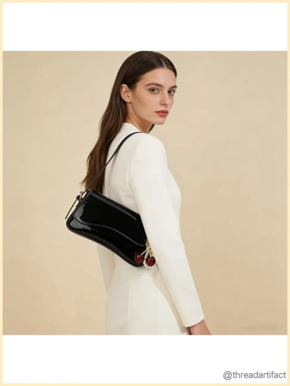 Y2K Hobo Bag with Cherry Pendant Crossbody Shoulder Bag Faux Leather